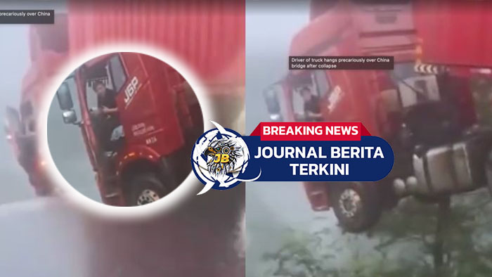 Ngeri! Video Truk Nyaris Jatuh dari Jembatan Ambruk di Guizhou China, Tergelantung di Atas