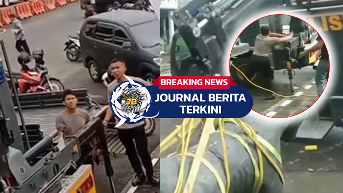 Video Detik-detik Anggota Polisi Hampir Tertimpa Mobil Crane saat Relokasi Patung Macan