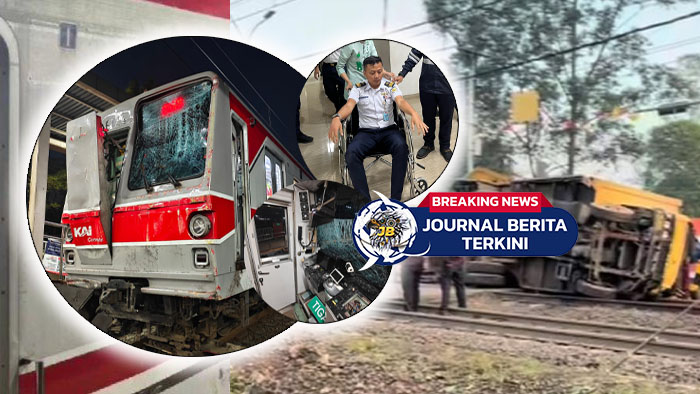 Video Laka Lantas Tabrakan Antara Truk dan KRL di Tanah Tinggi Mengakibatkan Body Kereta Rusak Berat