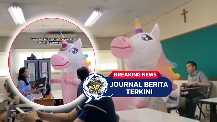 Video Momen Orang Tua Ambil Rapot di Sekolah Anaknya Gunakan Kostum Unicorn