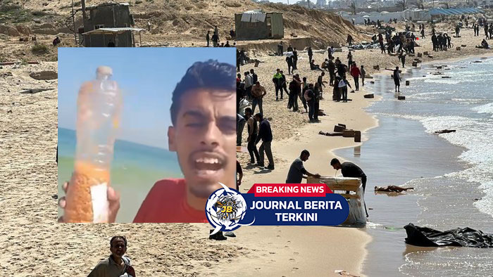 [VIDEO] Warga Palestina Terima Bantuan yang Dihanyutkan oleh Penduduk Mesir Lewat Laut