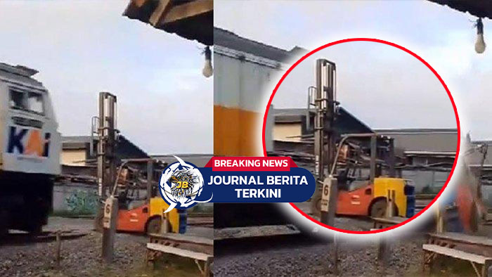 Video Detik-detik Kereta Api Tabrak Forklift di Perlintasan Buntaran, Terhempas hingga Hantam Warung