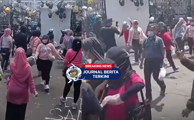 [VIDEO] Emak-Emak Lempar Sampah ke Gedung DPRD Jabar Padahal Baru Dibersihkan Ojol