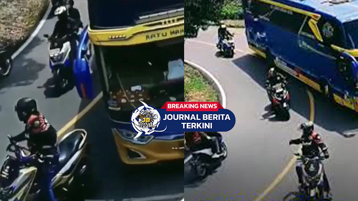 [VIDEO] Viral! Pemotor Nekat Hentikan Bus Pariwisata di Tikungan Tajam Demi Rombongan Klub Motor Lewat