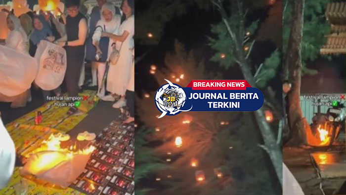 [VIDEO] Hujan Api! Lampion Festival Pantai Gua Cemara Tersangkut di Pohon