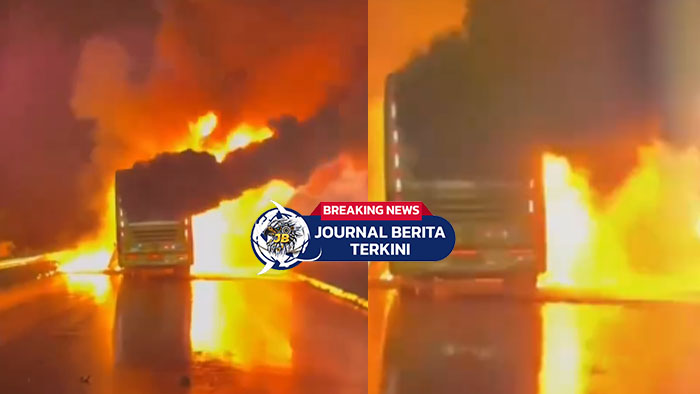 [VIDEO] Mengerikan! Bus Berpenumpang 44 Orang Hangus Terbakar, Satu Pemotor Tewas