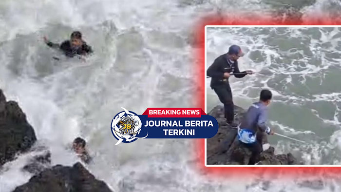 [VIDEO] Pantai Cikeueus! Dua Pemancing Hilang Akibat Ombak Besar