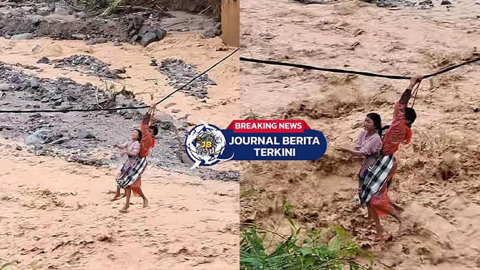[VIDEO] Warga Tapanuli Selatan Terpaksa Seberangi Sungai Berarus Deras Pakai Kabel Setelah Jembatan Ambruk