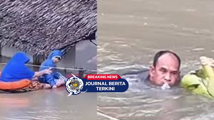 [VIDEO] Momen Kapolsek dan Anggota Selamatkan Warga Terjebak Banjir dengan Rakit Batang Pisang